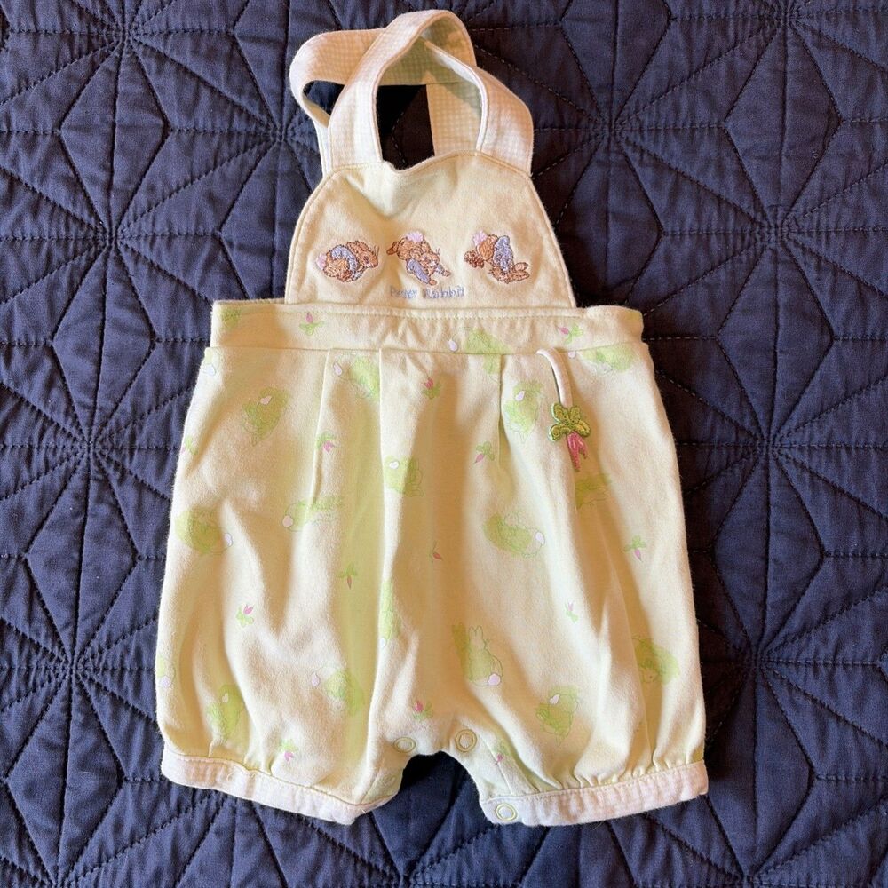 Peter Rabbit Beatrix Potter 6-9M Green Embroidered Romper adjustable straps